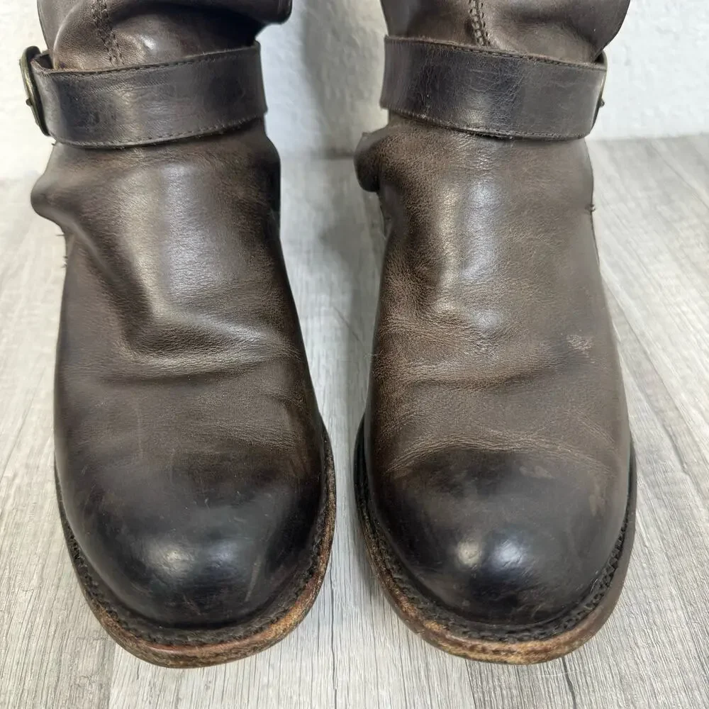 Sonora Burnished Brown Leather Brooklyn Ruina Moro Short Moto Boots Size 8 1/2 B